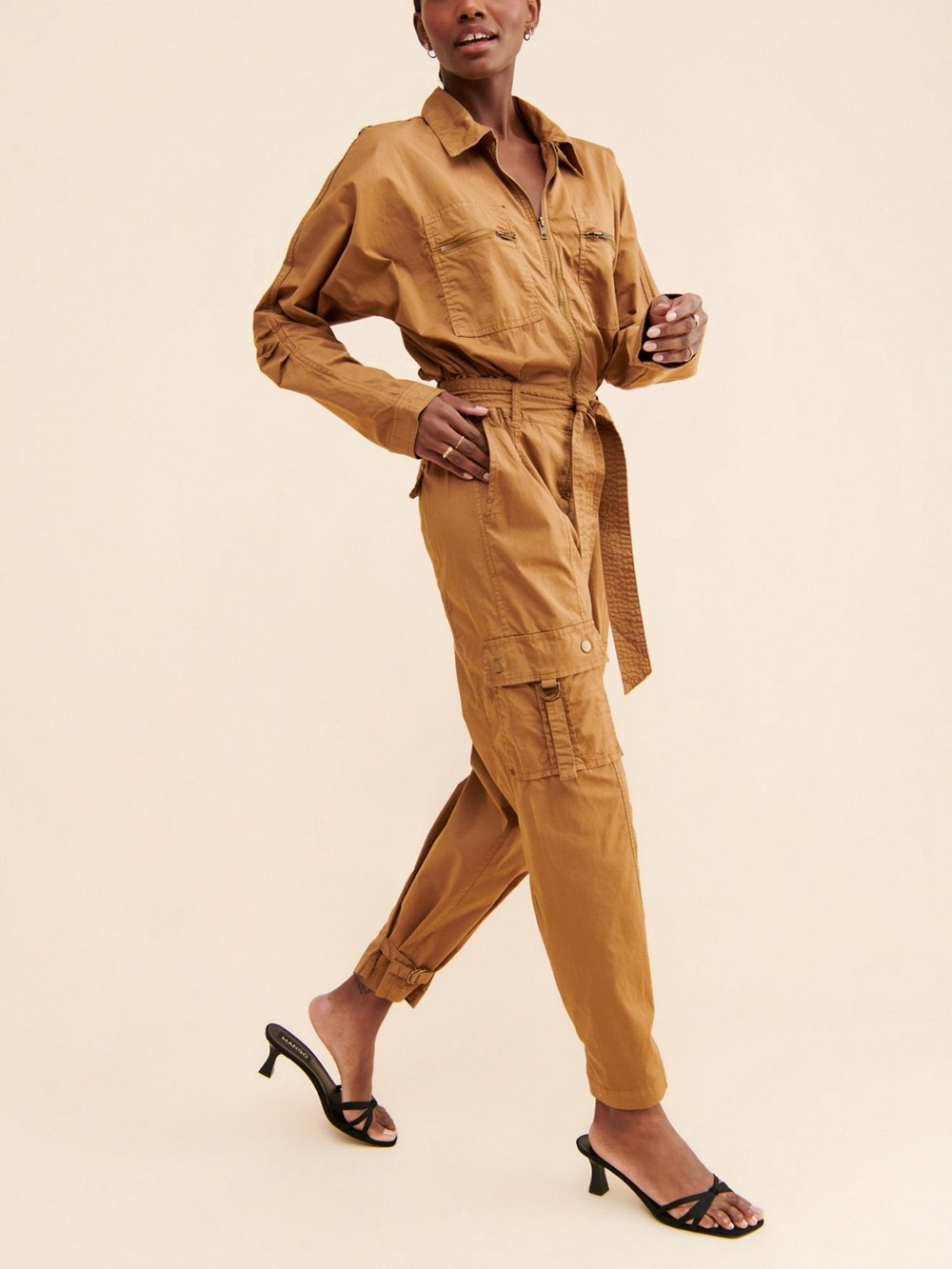 Anthropologie Utility-Cargo Jumpsuit in Camel M